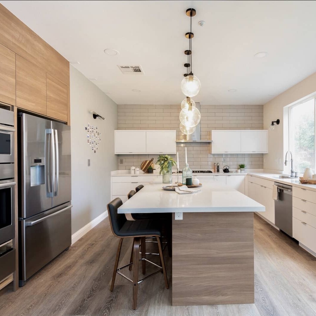 Kitchen with a fridge